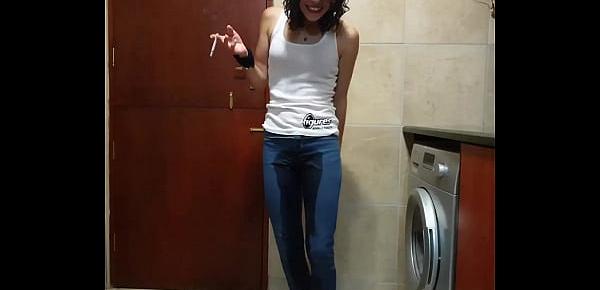  Pisswhore peeing in her jeans | smoking | stripping